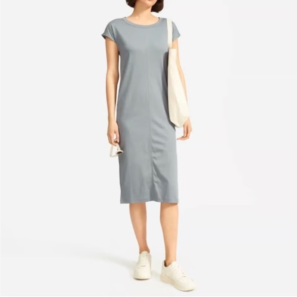 Everlane NWOT Gray Cotton Short Sleeve Midi T-Shirt Dress w/Side Slits Sz. small